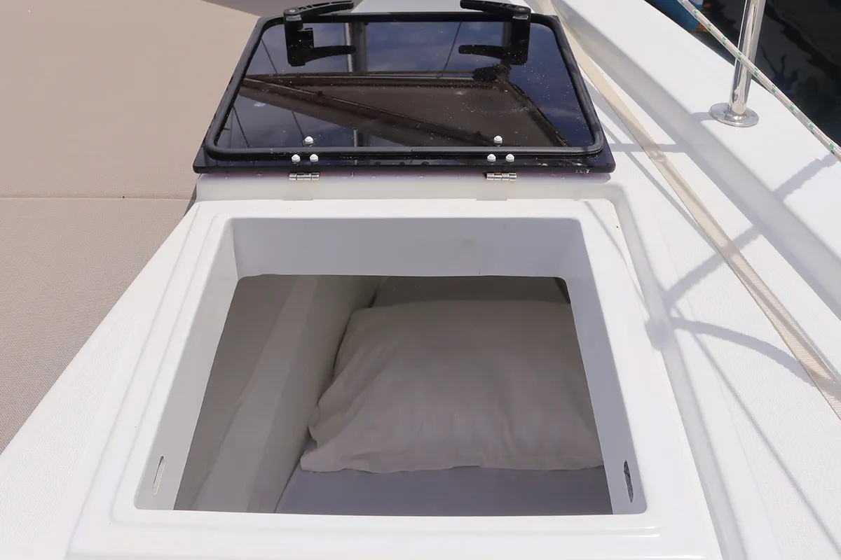 Deck of Dorothea, a Bali 4.2 OW catamaran at Road Town, British Virgin Islands