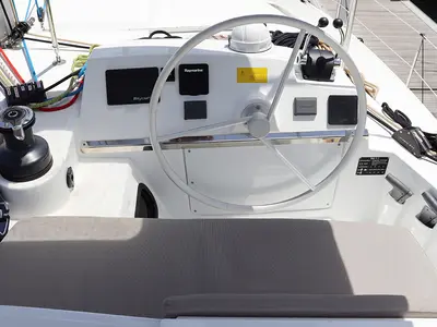 Cockpit of Dorothea, a Bali 4.2 OW catamaran at Road Town, British Virgin Islands