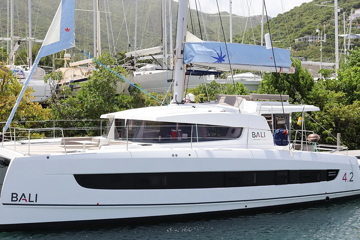 Exterior view of Dorothea, a Bali 4.2 OW catamaran at Road Town, British Virgin Islands