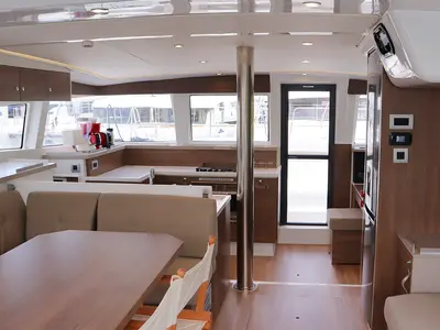 Salon of Dorothea, a Bali 4.2 OW catamaran at Road Town, British Virgin Islands
