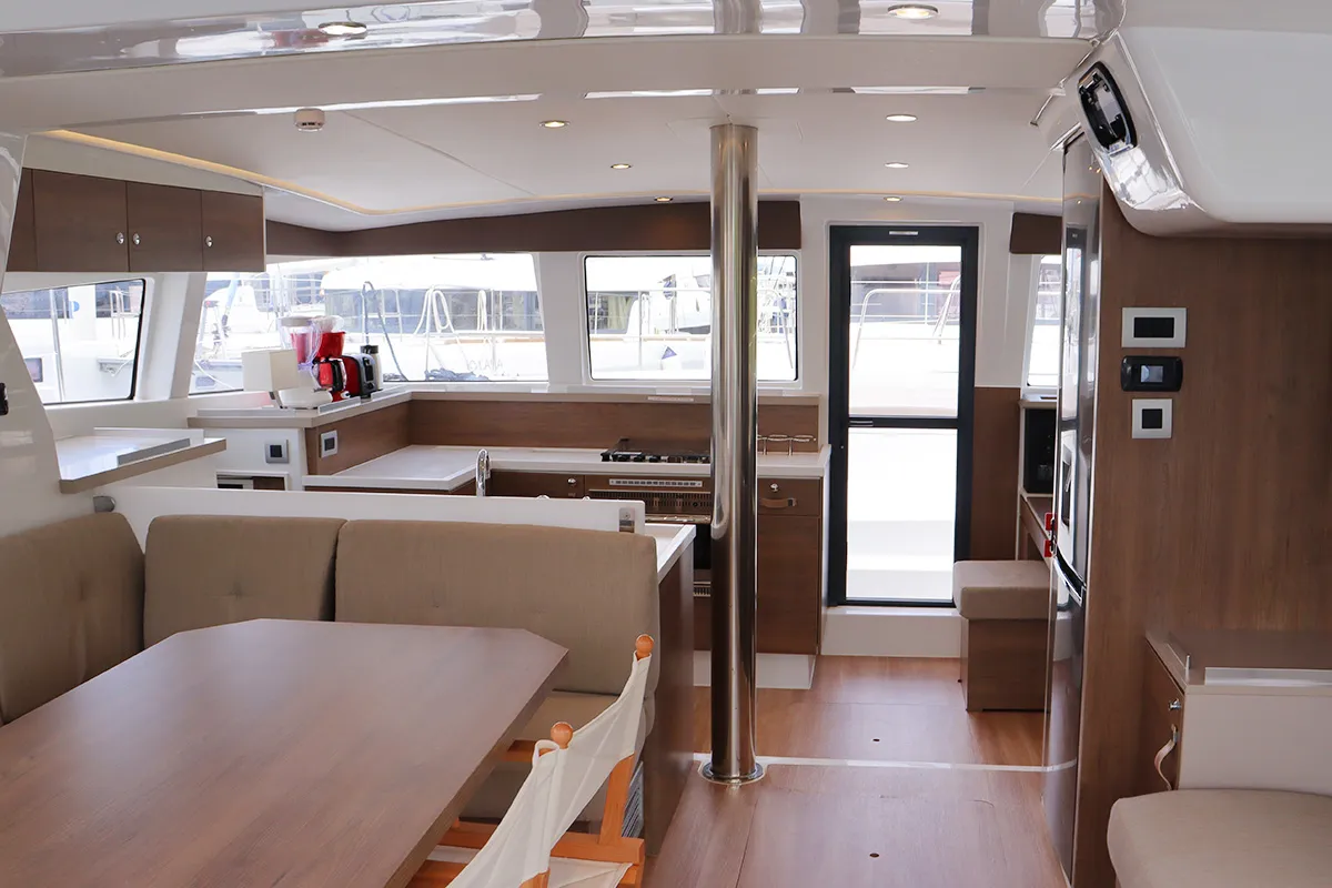 Salon of Dorothea, a Bali 4.2 OW catamaran at Road Town, British Virgin Islands
