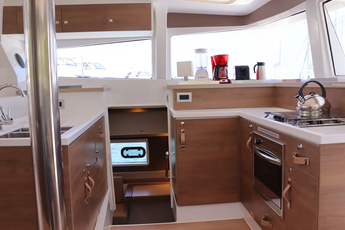 Galley of Dorothea, a Bali 4.2 OW catamaran at Road Town, British Virgin Islands