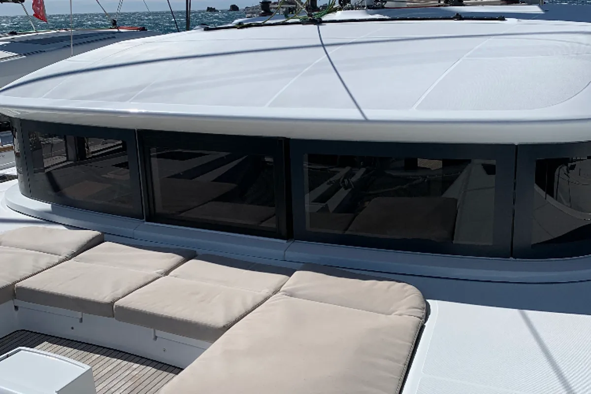 Deck of Alaia, a Lagoon 50 catamaran at Ventimiglia, Italy