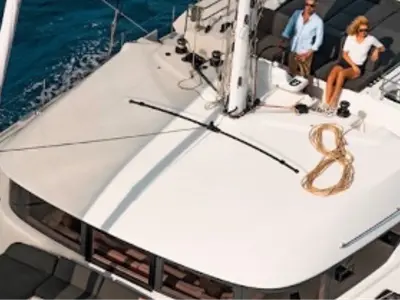 Deck of Alaia, a Lagoon 50 catamaran at Ventimiglia, Italy