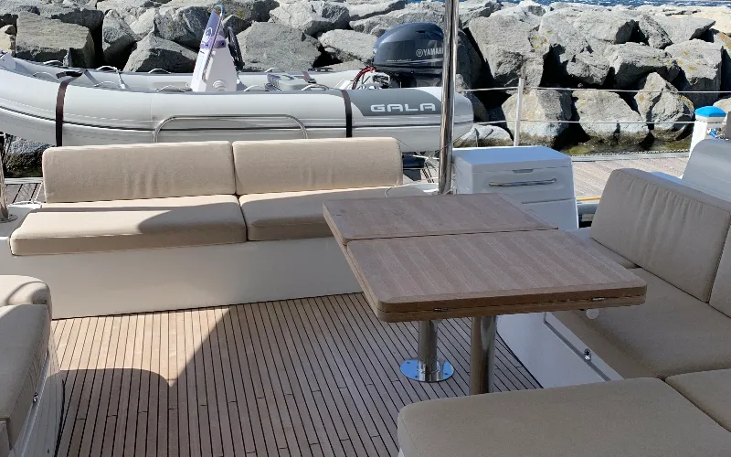 Deck of Alaia, a Lagoon 50 catamaran at Ventimiglia, Italy