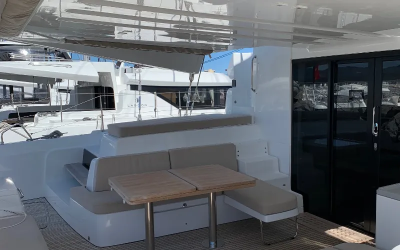 Deck of Alaia, a Lagoon 50 catamaran at Ventimiglia, Italy