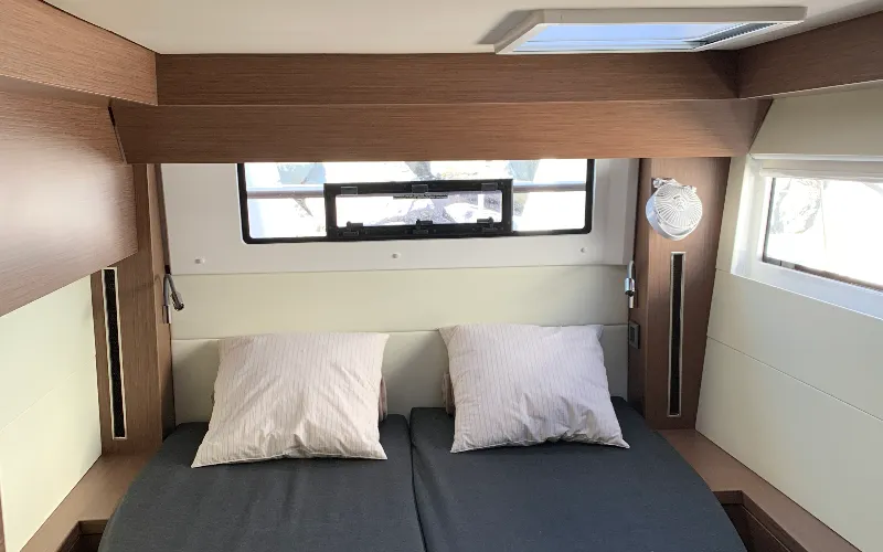 Cabin on Alaia, a Lagoon 50 catamaran at Ventimiglia, Italy