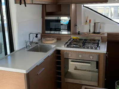 Galley of Alaia, a Lagoon 50 catamaran at Ventimiglia, Italy