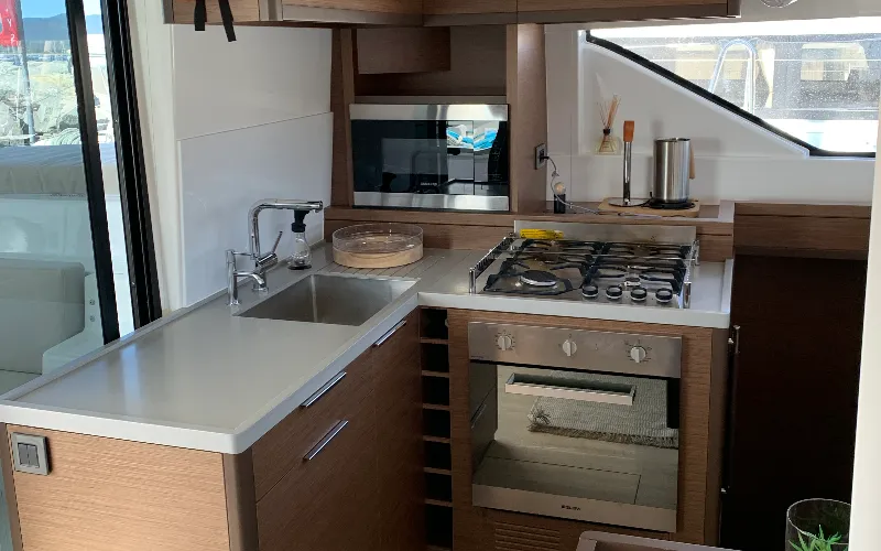 Galley of Alaia, a Lagoon 50 catamaran at Ventimiglia, Italy