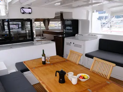 Salon of Blu, a Lagoon 46 catamaran at Volos Municipality, Greece