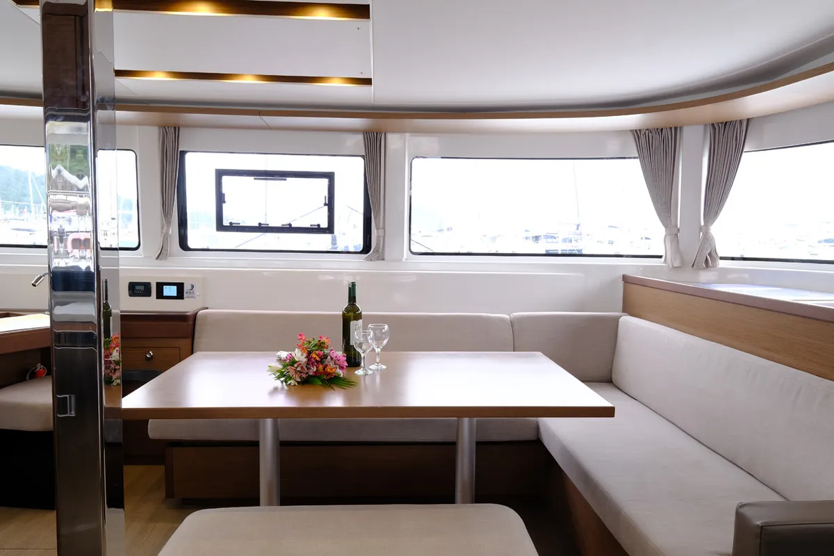 Salon of Blu, a Lagoon 46 catamaran at Volos Municipality, Greece
