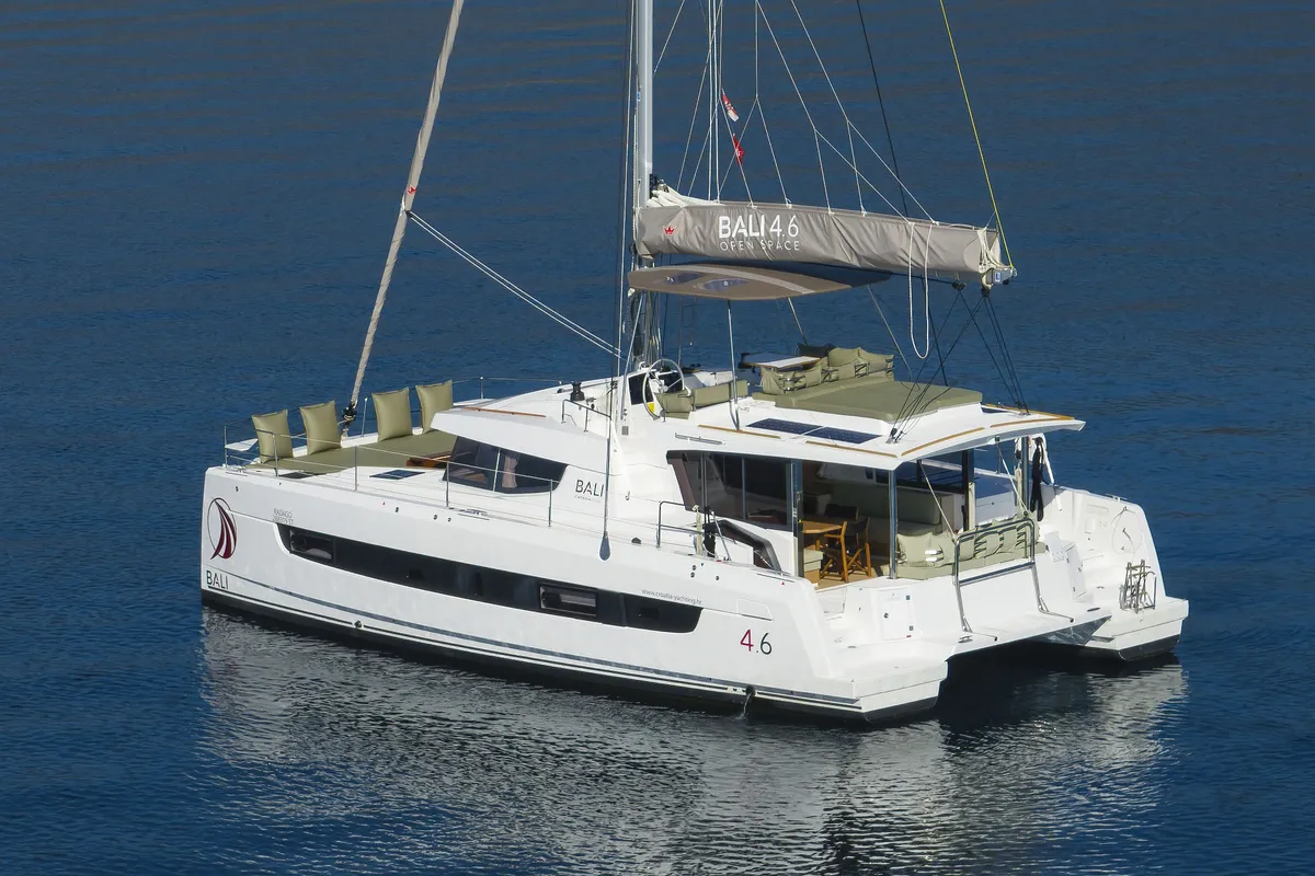 Exterior view of Radago, a Bali 4.6 catamaran at Općina Sukošan, Croatia