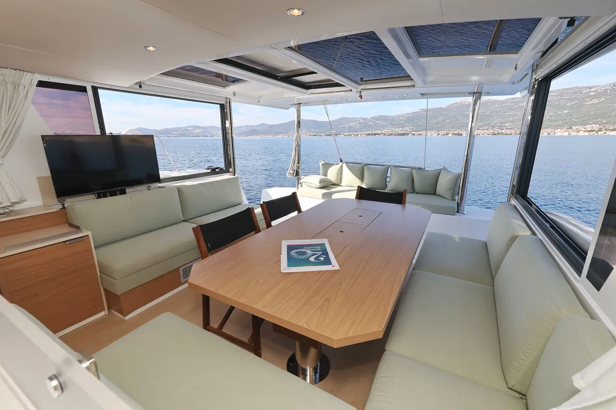 Salon of Radago, a Bali 4.6 catamaran at Općina Sukošan, Croatia