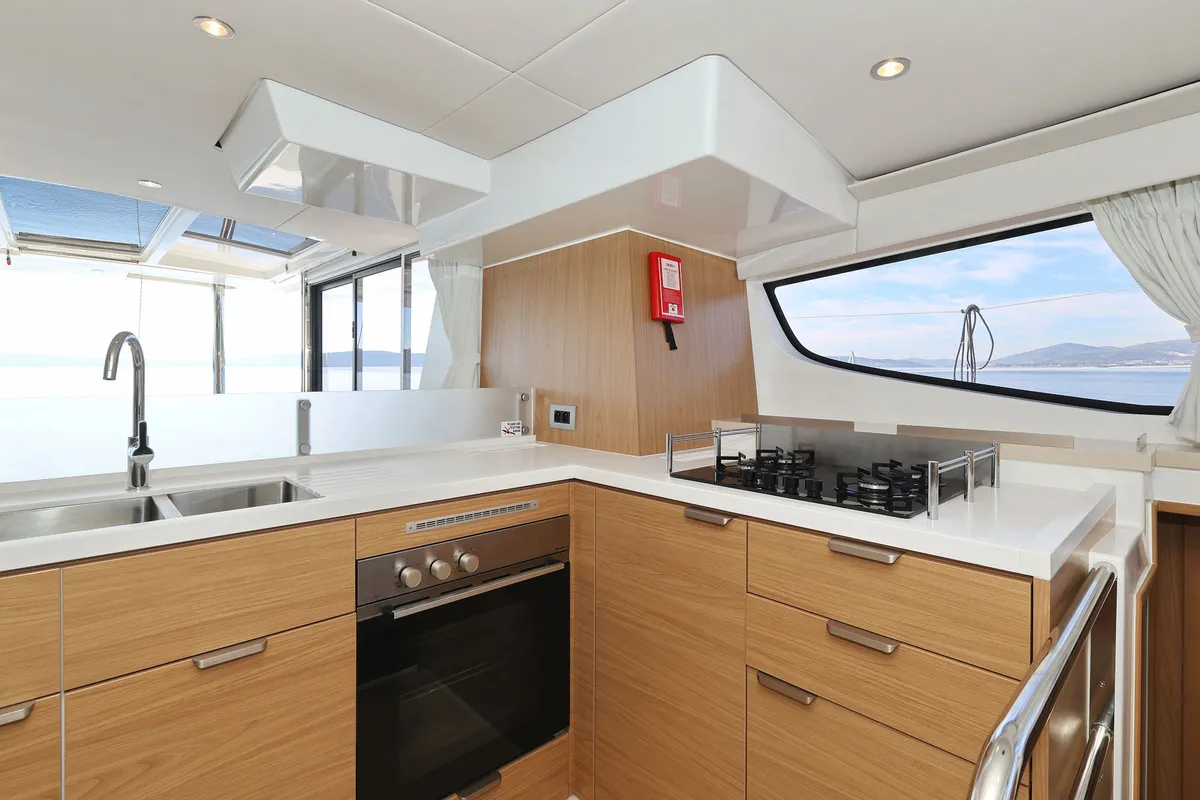 Galley of Radago, a Bali 4.6 catamaran at Općina Sukošan, Croatia