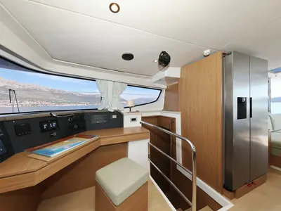 Cockpit of Radago, a Bali 4.6 catamaran at Općina Sukošan, Croatia