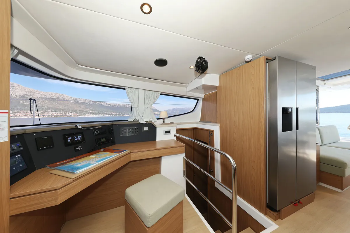 Cockpit of Radago, a Bali 4.6 catamaran at Općina Sukošan, Croatia