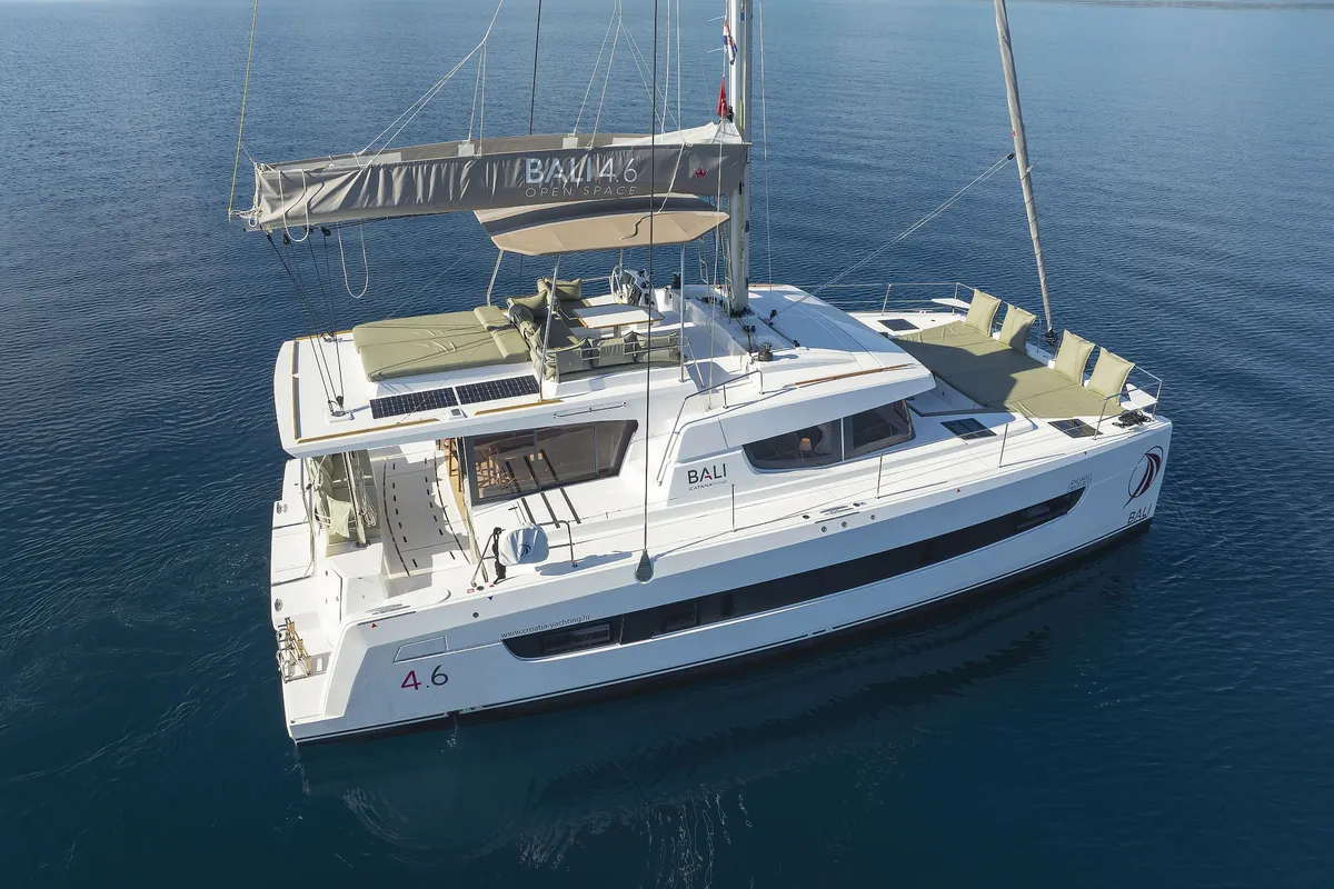 Exterior view of Radago, a Bali 4.6 catamaran at Općina Sukošan, Croatia