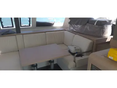 Salon of Ares X, a Fountaine Pajot Isla 40 catamaran at Marmaris, Turkey
