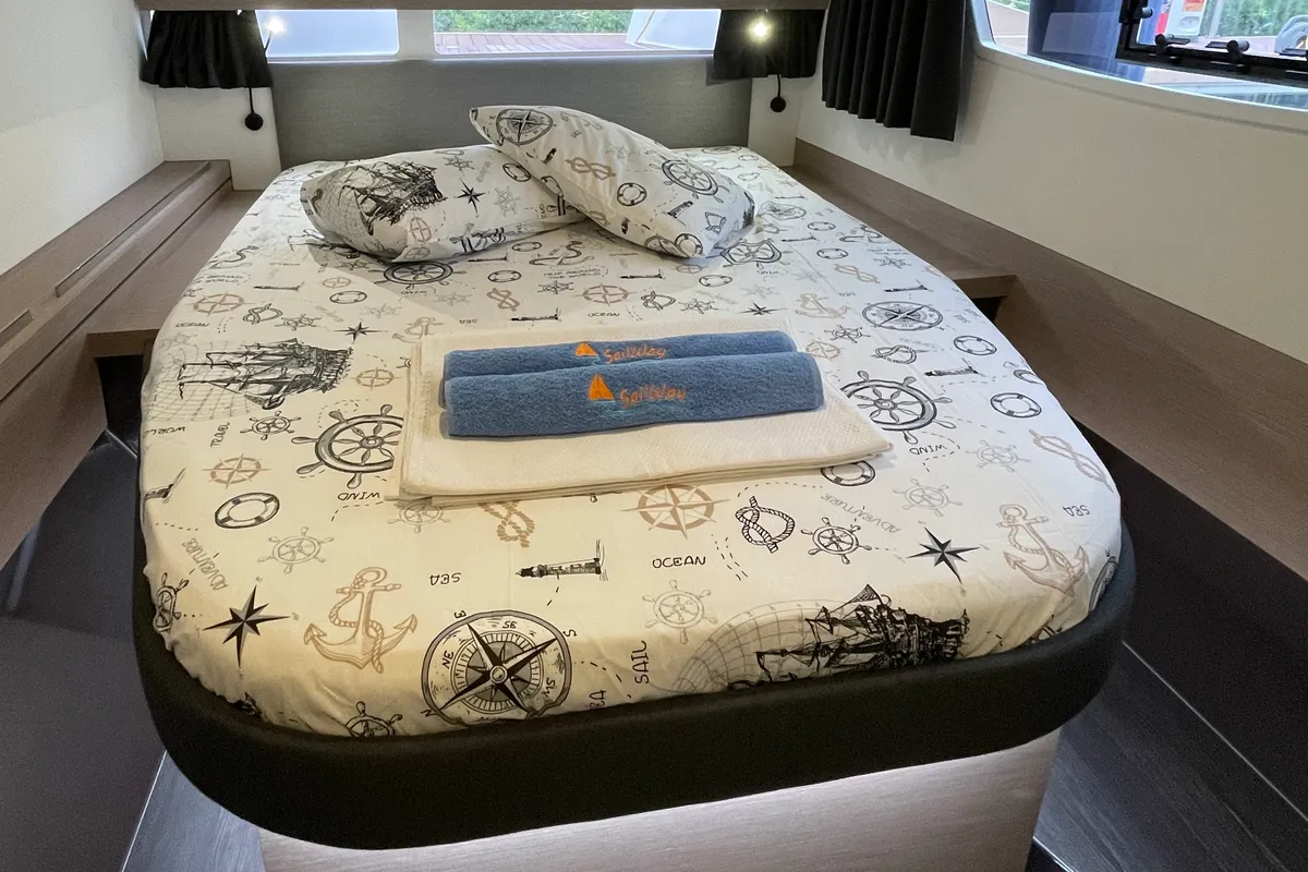 Cabin on Ares X, a Fountaine Pajot Isla 40 catamaran at Marmaris, Turkey