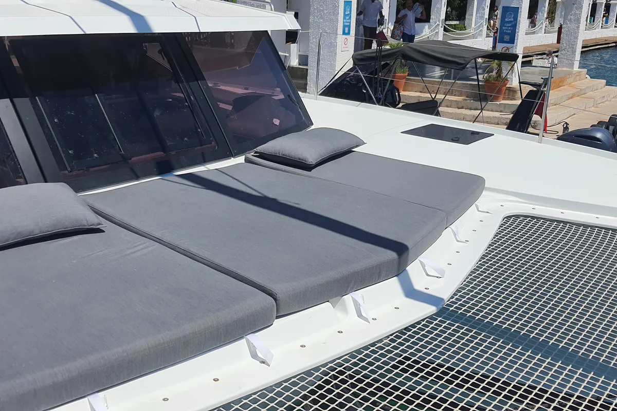 Deck of Ares X, a Fountaine Pajot Isla 40 catamaran at Marmaris, Turkey