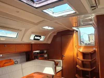 Exterior view of Surya, a Bavaria Cruiser 41 sailboat at Olbia, Italy