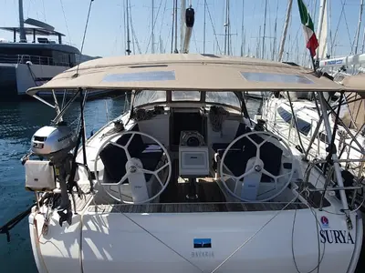 Salon of Surya, a Bavaria Cruiser 41 sailboat at Olbia, Italy