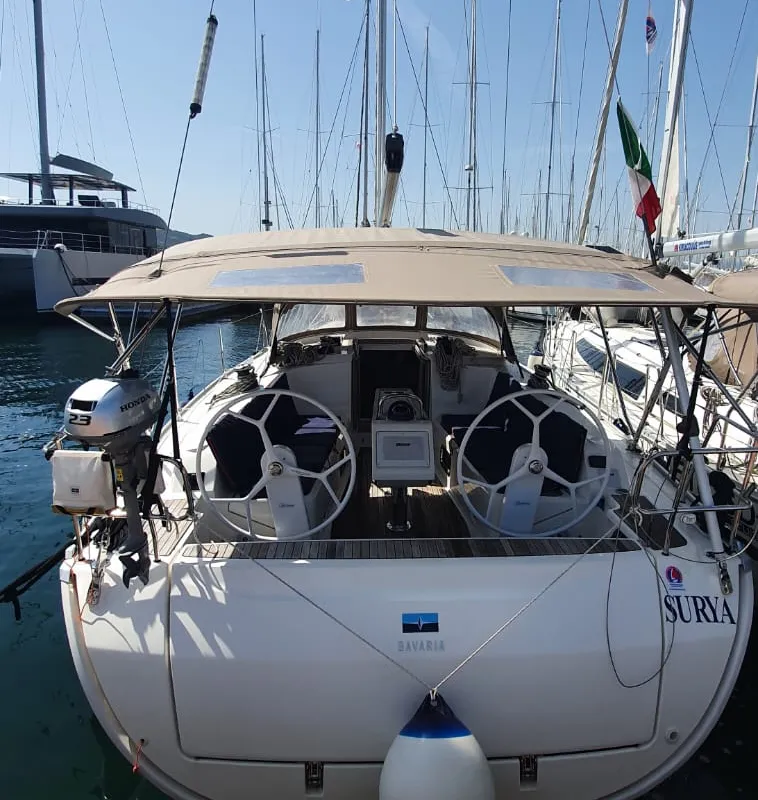 Salon of Surya, a Bavaria Cruiser 41 sailboat at Olbia, Italy