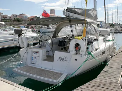 Cockpit of Ariel, a Hanse 385 sailboat at Grad Šibenik, Croatia