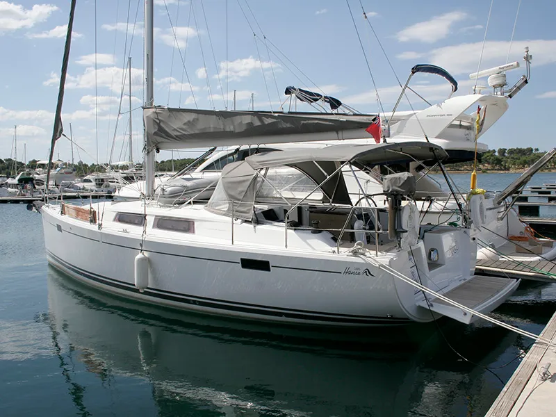 Exterior view of Ariel, a Hanse 385 sailboat at Grad Šibenik, Croatia