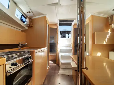 Galley of Marta, a Beneteau Oceanis 38 sailboat at Olbia, Italy