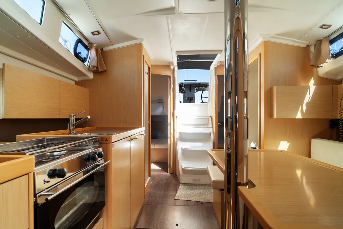 Galley of Marta, a Beneteau Oceanis 38 sailboat at Olbia, Italy