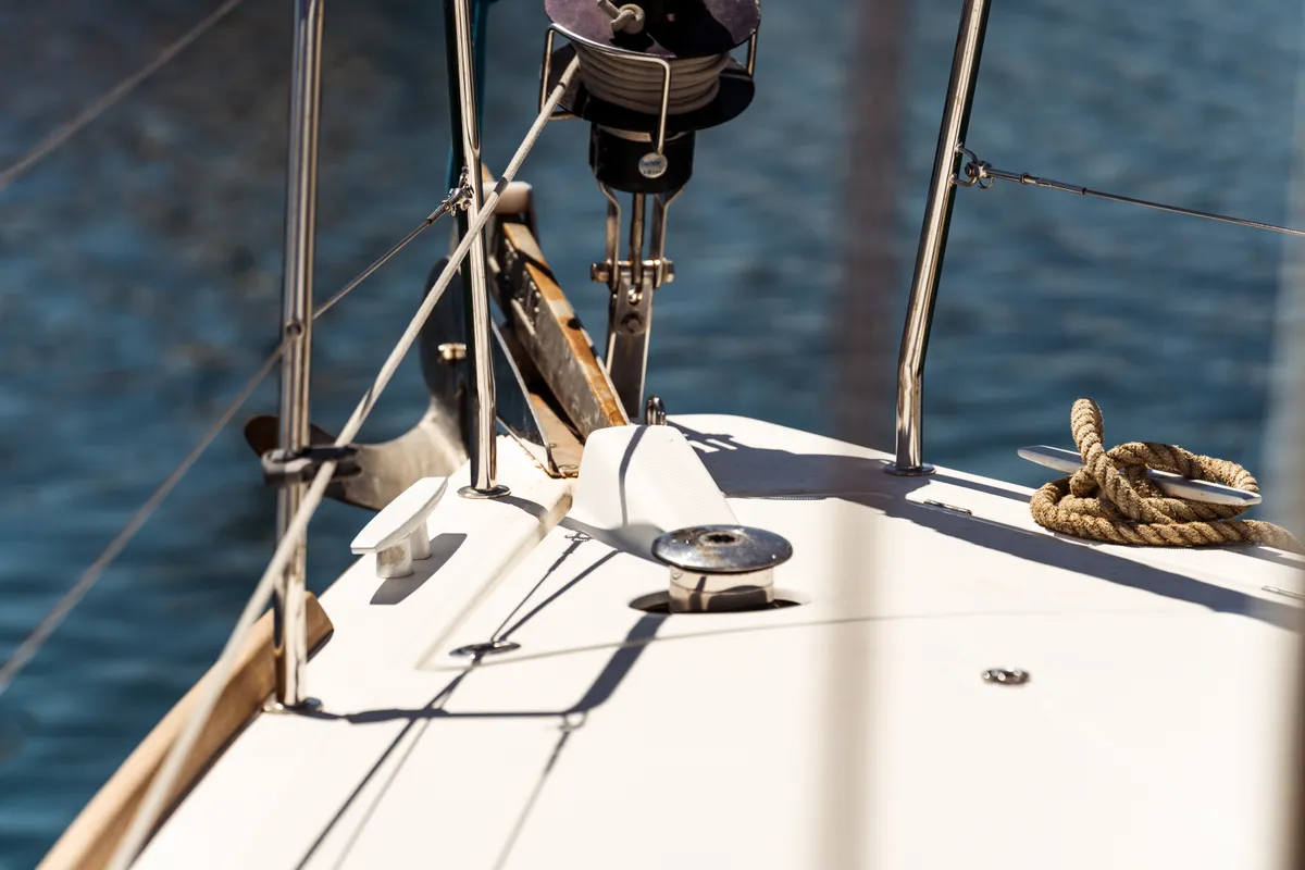 Deck of Marta, a Beneteau Oceanis 38 sailboat at Olbia, Italy