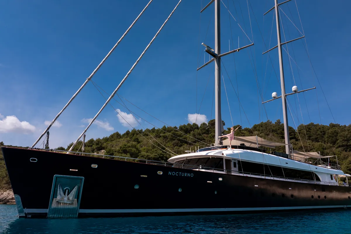 Exterior view of Nocturno, a Gulet Luxury Sailing Yacht sailboat at Split, Croatia