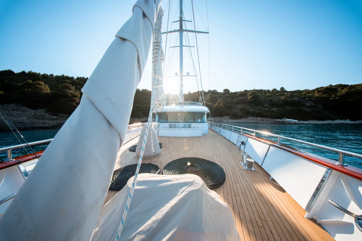 Deck of Nocturno, a Gulet Luxury Sailing Yacht sailboat at Split, Croatia