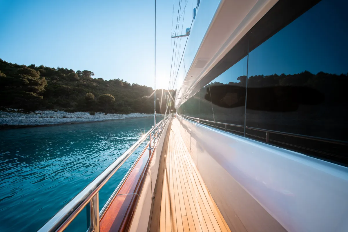 Deck of Nocturno, a Gulet Luxury Sailing Yacht sailboat at Split, Croatia