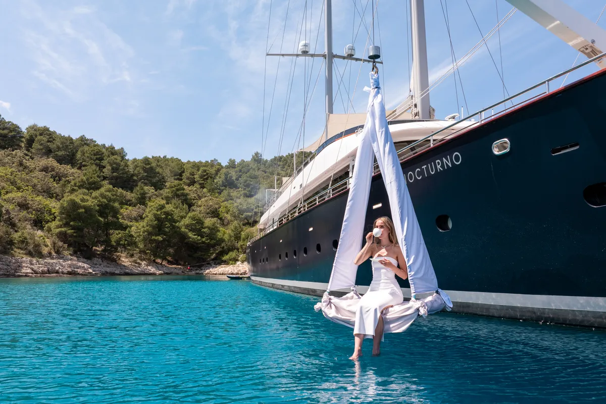 Exterior view of Nocturno, a Gulet Luxury Sailing Yacht sailboat at Split, Croatia