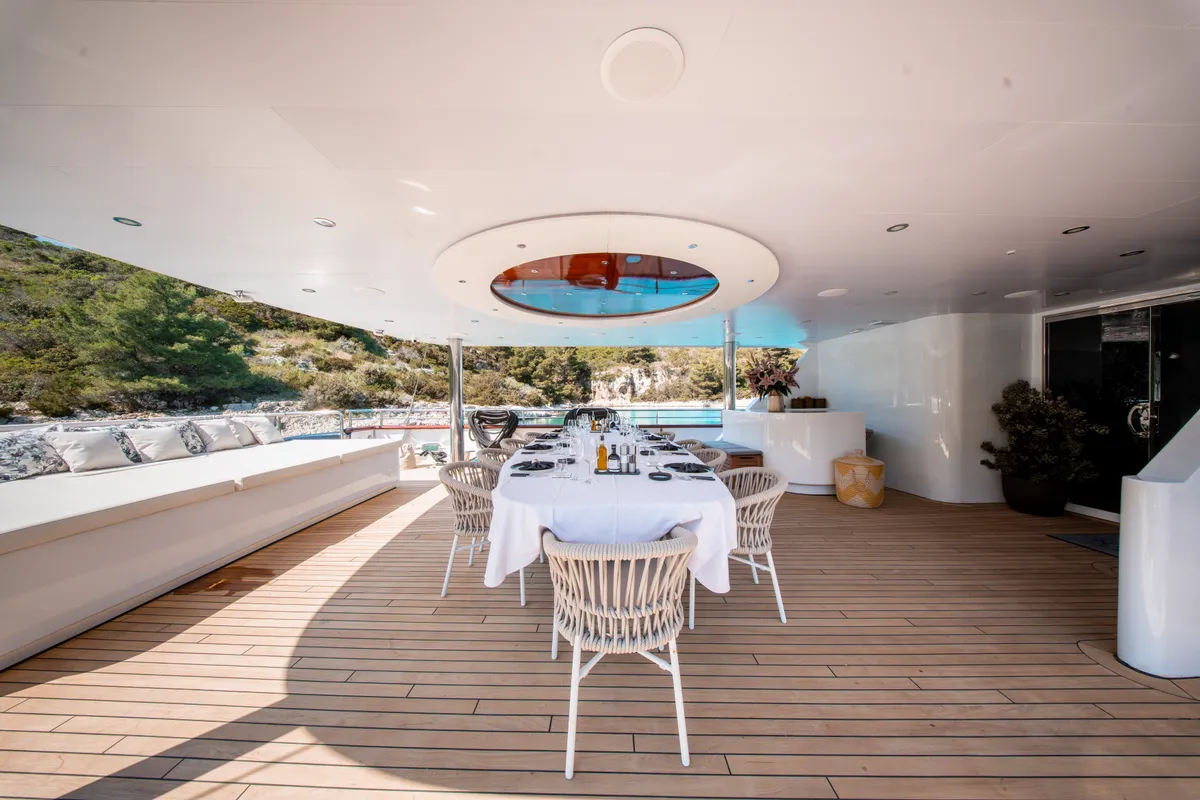 Deck of Nocturno, a Gulet Luxury Sailing Yacht sailboat at Split, Croatia
