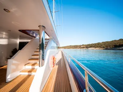 Deck of Nocturno, a Gulet Luxury Sailing Yacht sailboat at Split, Croatia