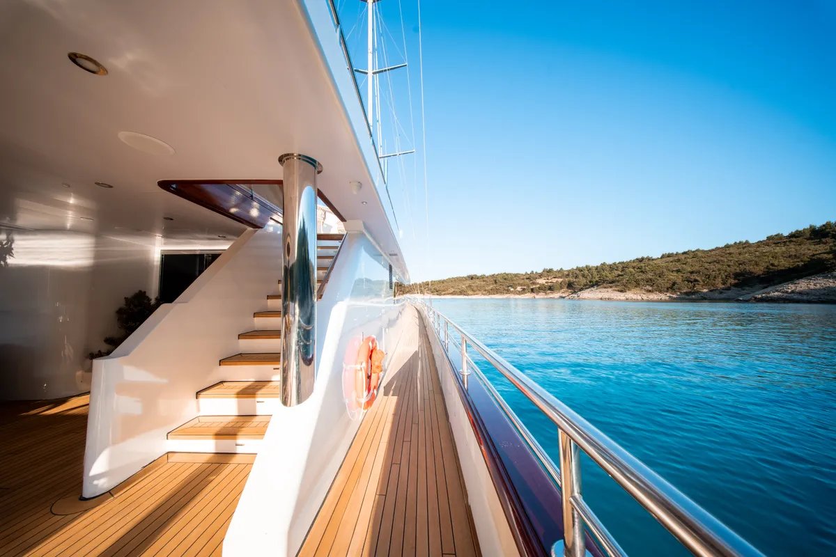 Deck of Nocturno, a Gulet Luxury Sailing Yacht sailboat at Split, Croatia