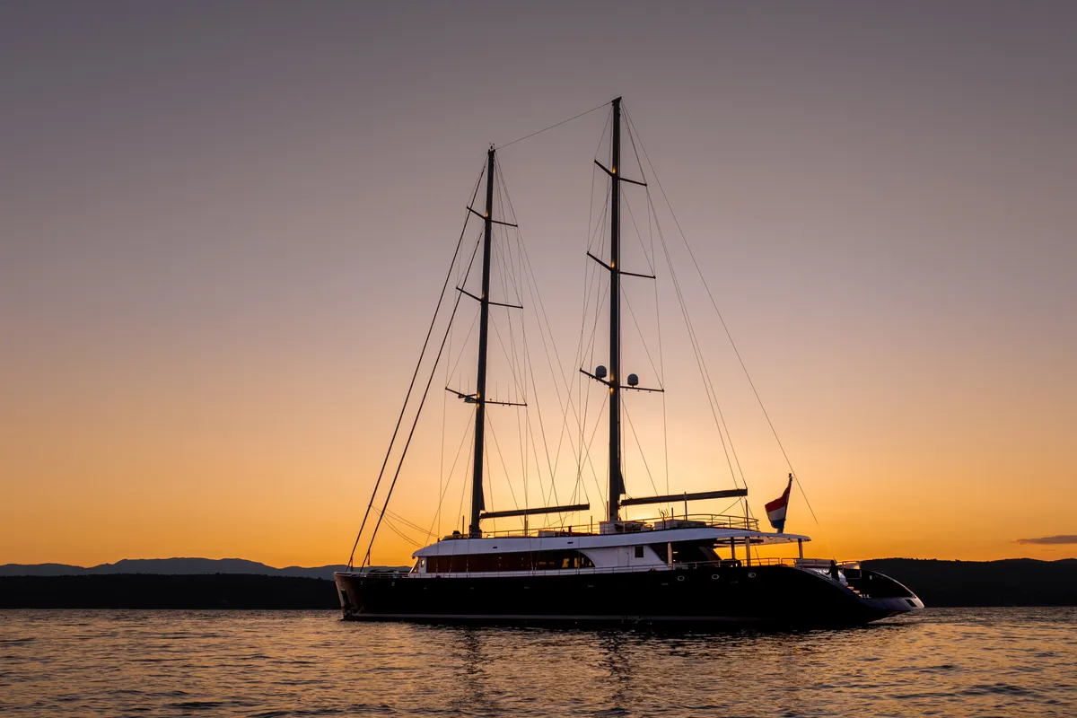 Exterior view of Nocturno, a Gulet Luxury Sailing Yacht sailboat at Split, Croatia