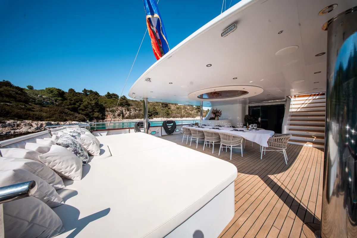 Deck of Nocturno, a Gulet Luxury Sailing Yacht sailboat at Split, Croatia