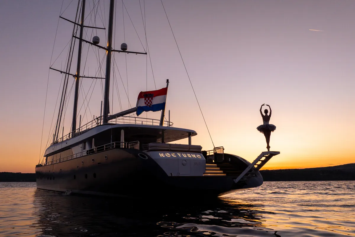 Exterior view of Nocturno, a Gulet Luxury Sailing Yacht sailboat at Split, Croatia