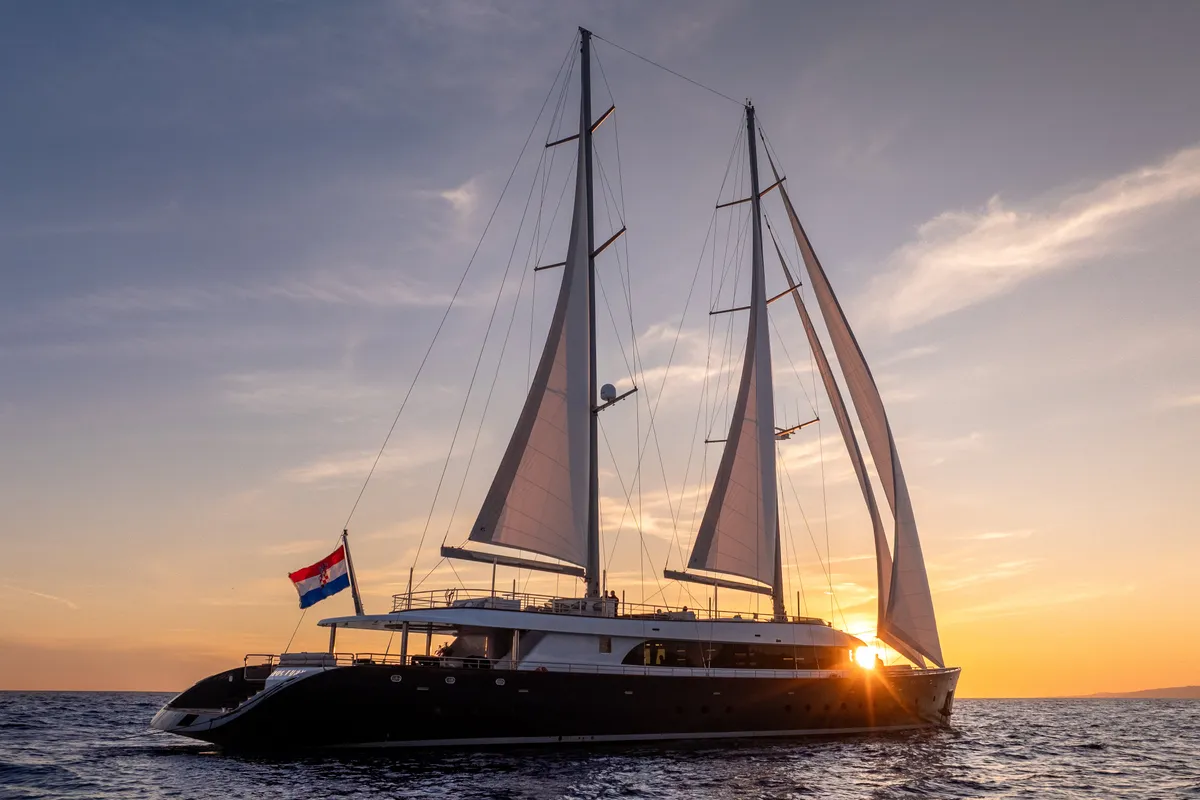Exterior view of Nocturno, a Gulet Luxury Sailing Yacht sailboat at Split, Croatia