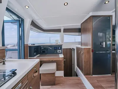 Cockpit of Premium, a Bali 4.2 catamaran at Sant Antoni de Portmany, Spain