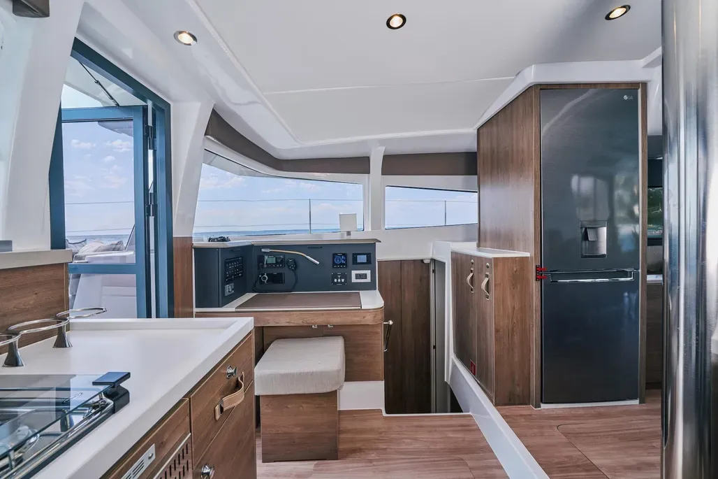 Cockpit of Premium, a Bali 4.2 catamaran at Sant Antoni de Portmany, Spain