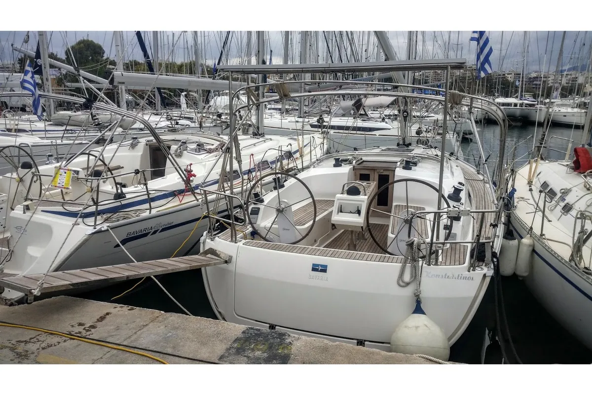 Exterior view of AF-B37C, a Bavaria Cruiser 37 sailboat at Athens, Greece