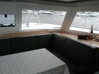 Salon of Fleur De Sel, a Fountaine Pajot Helia 44 catamaran at Cogolin, France