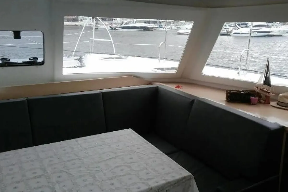 Salon of Fleur De Sel, a Fountaine Pajot Helia 44 catamaran at Cogolin, France