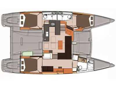 Floor plan of Fleur De Sel, a Fountaine Pajot Helia 44 catamaran at Cogolin, France