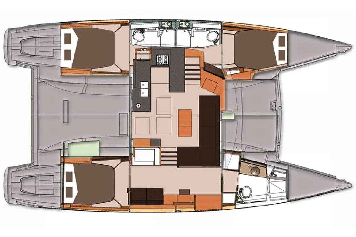 Floor plan of Fleur De Sel, a Fountaine Pajot Helia 44 catamaran at Cogolin, France